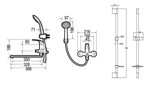 FIT 2 в 1: F6135188CP-LB-RUS + D141C + GL3A164 смеситель для ванны, душевая штанга с лейкой, коробка Bravat в Гулькевичи